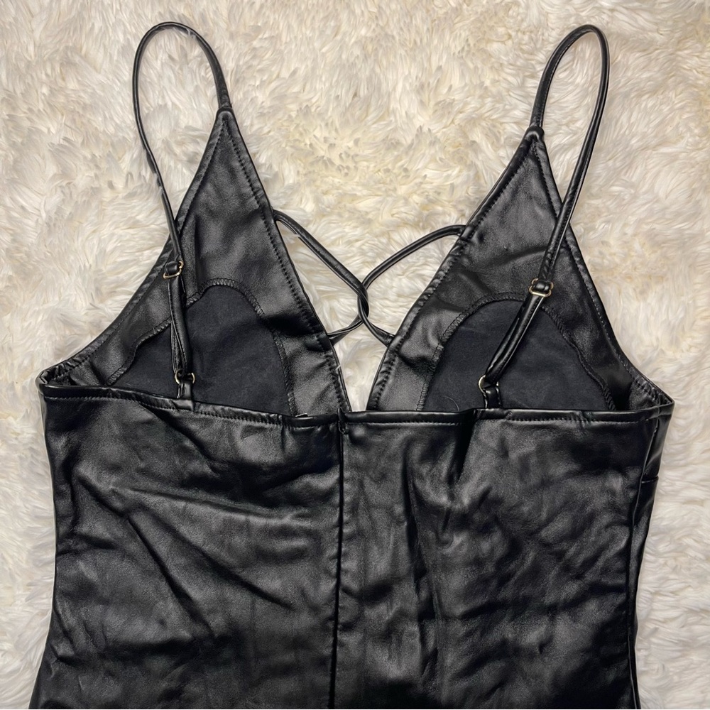 Fashion Nova Black Faux Leather Dress “Keep It Right and Tight Dress” - Picture 8 of 14